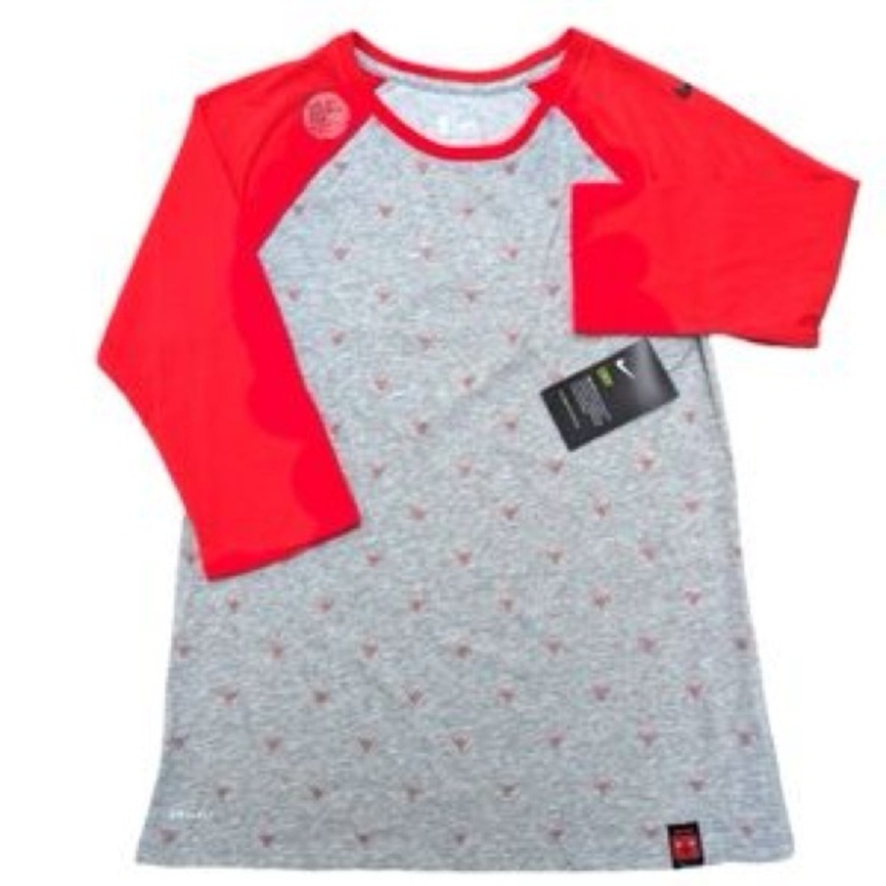 NWT Chicago Bulls FAN Nike NBA DRI-fit TEE Shirt Womens 3/4 sleeve raglan NEW - Picture 10 of 11